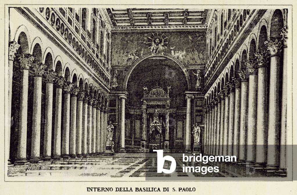 Roma: Interno Della Basilica Di S Paolo (litho)