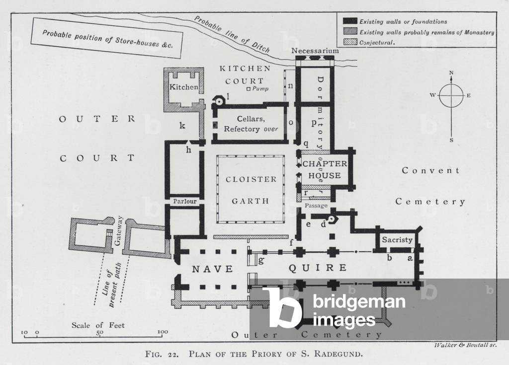 Plan of the Priory of S Radegund (engraving)