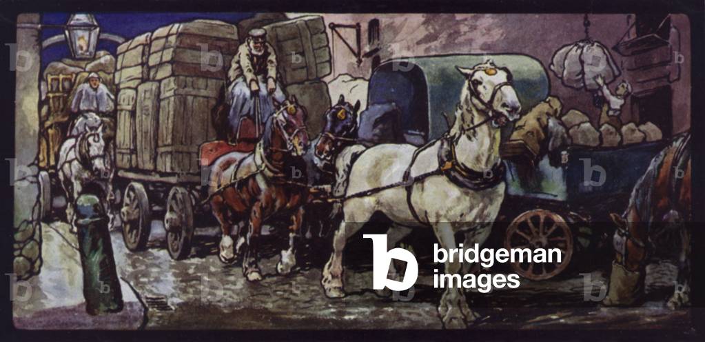 Clydesdale Horses at Work (colour litho)