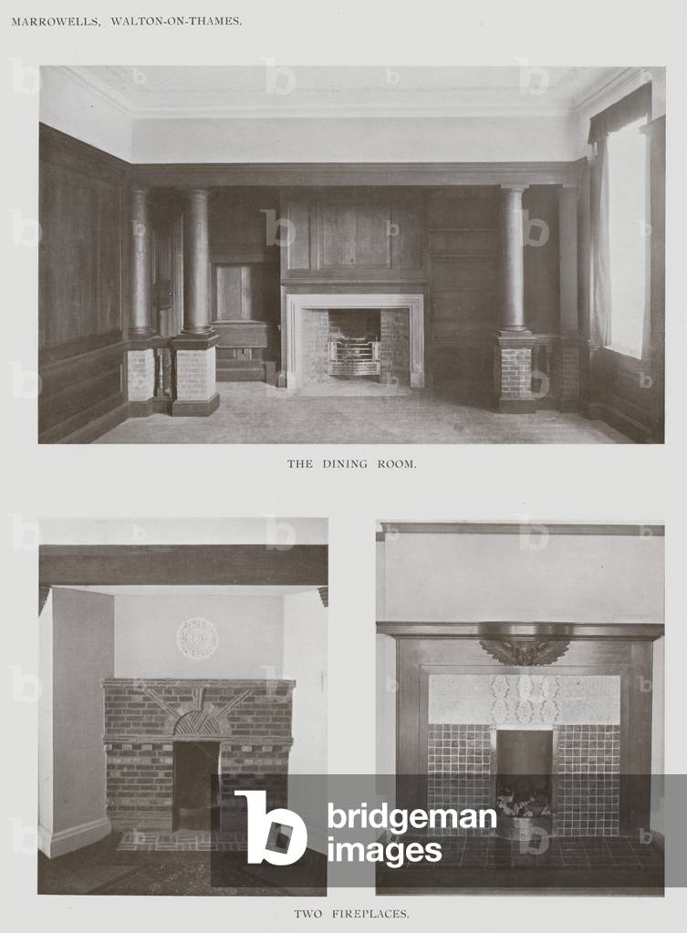 Marrowells, Walton-on-Thames, The Dining Room, Two Fireplaces (b/w photo)