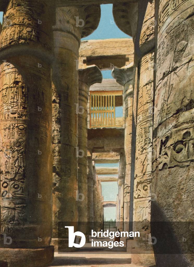 Karnak, the Hypostyle Hall showing the old Egyptian Window (coloured photo)