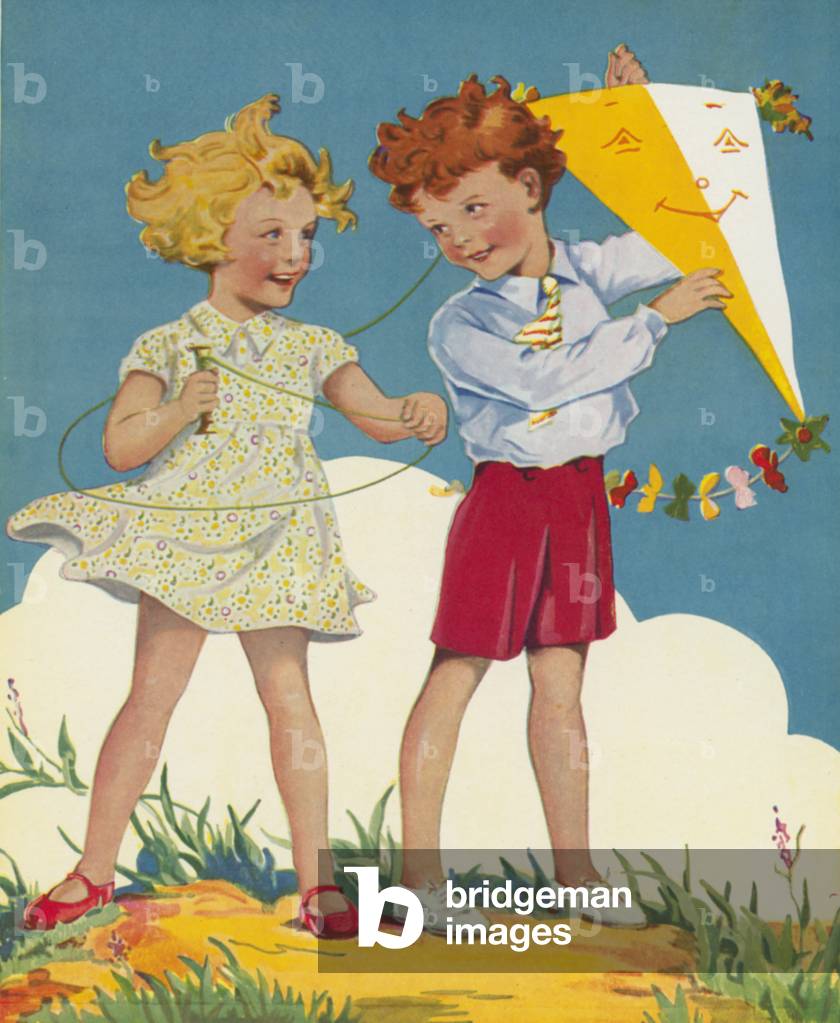 Nell and Bob with their kite (colour litho)