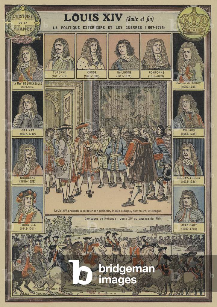Foreign affairs and wars during the reign of Louis XIV of France, 1661-1715 (colour litho)