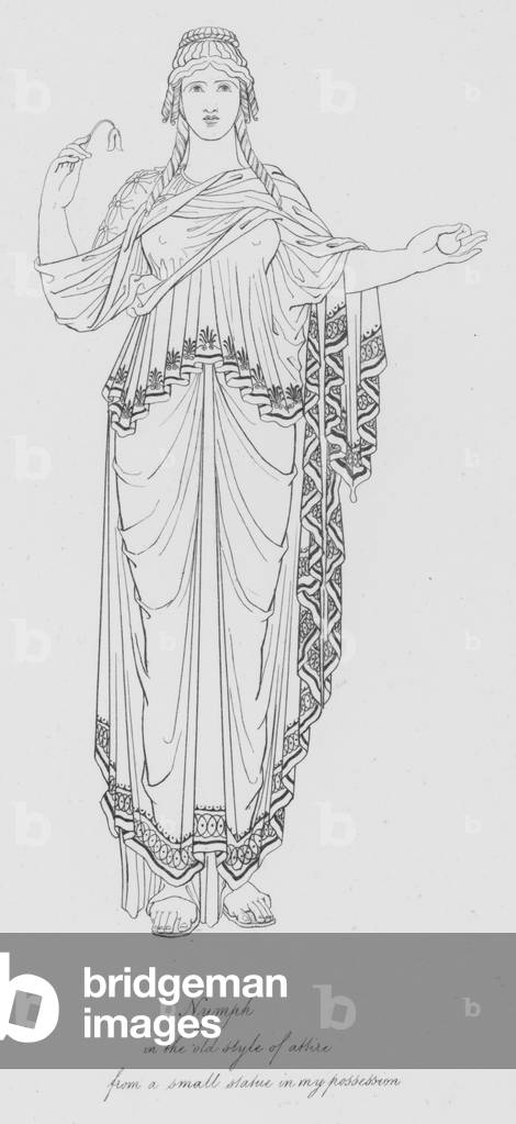 Nymph in the old style of attire, from a small statue in my possession (engraving)