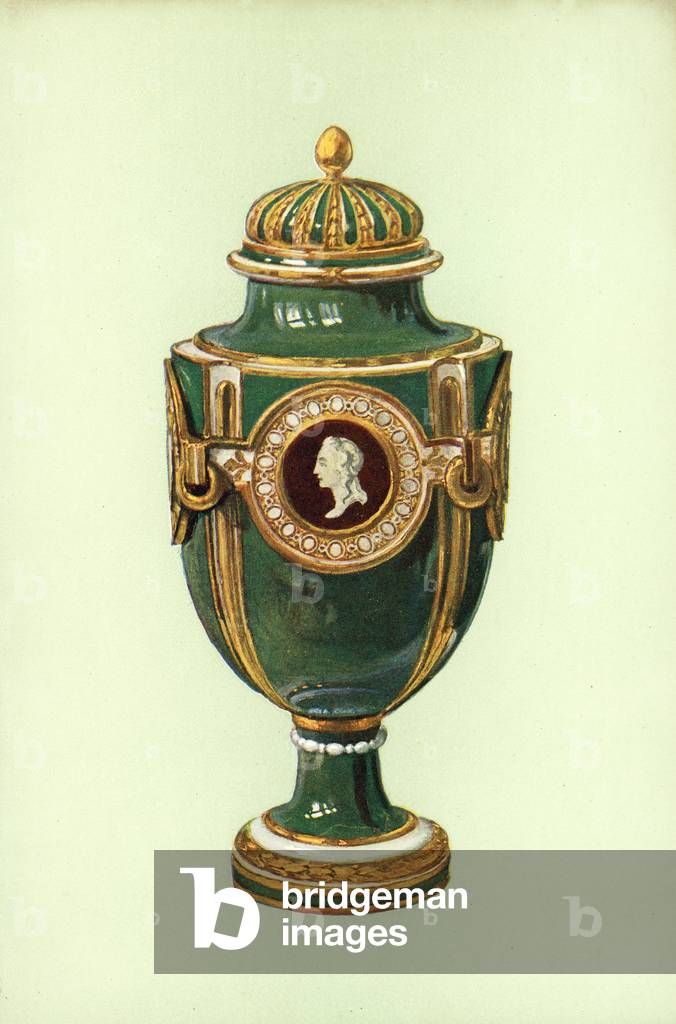 Vase, Sevres, green ground (colour litho)