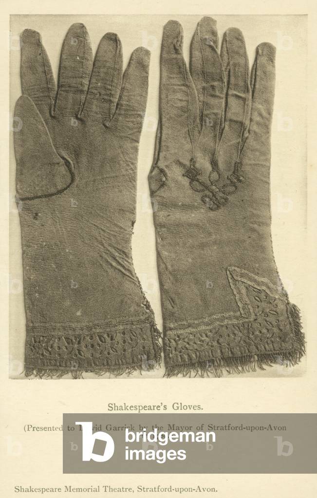 William Shakespeare's gloves (b/w photo)