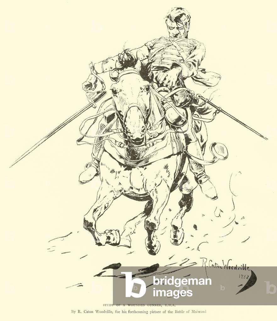 Study of a wounded gunner, RHA (engraving)