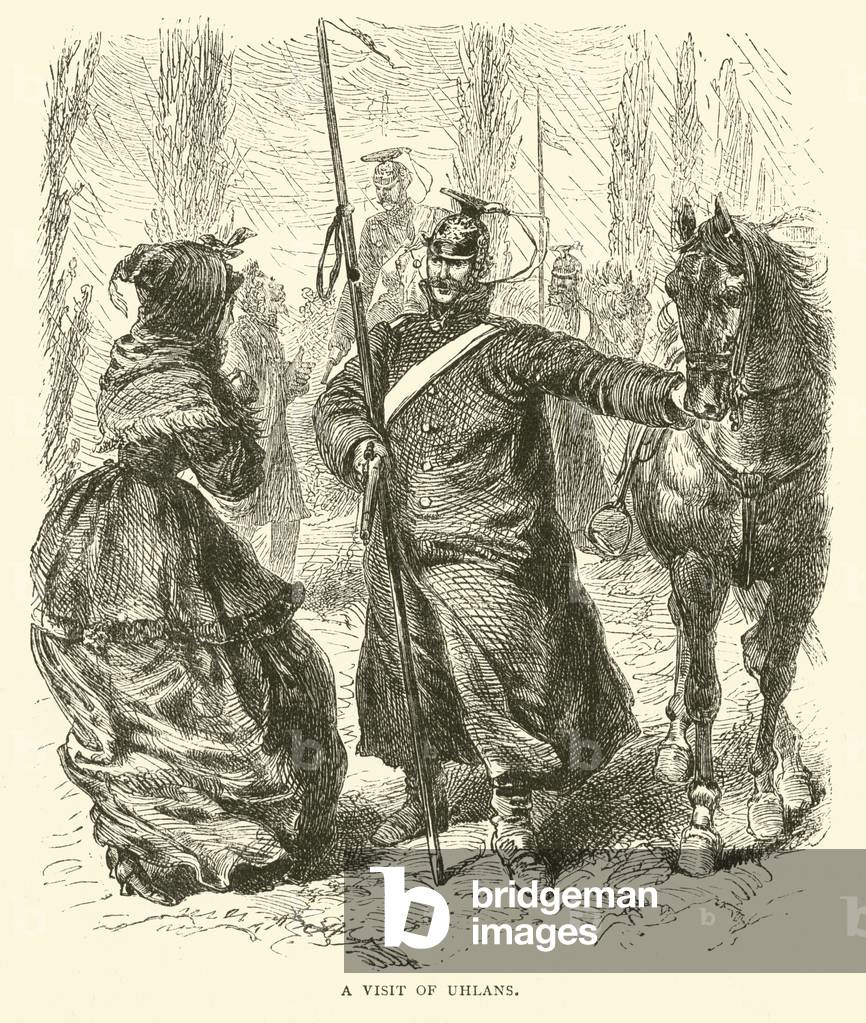 A visit of Uhlans, March 1871 (engraving)