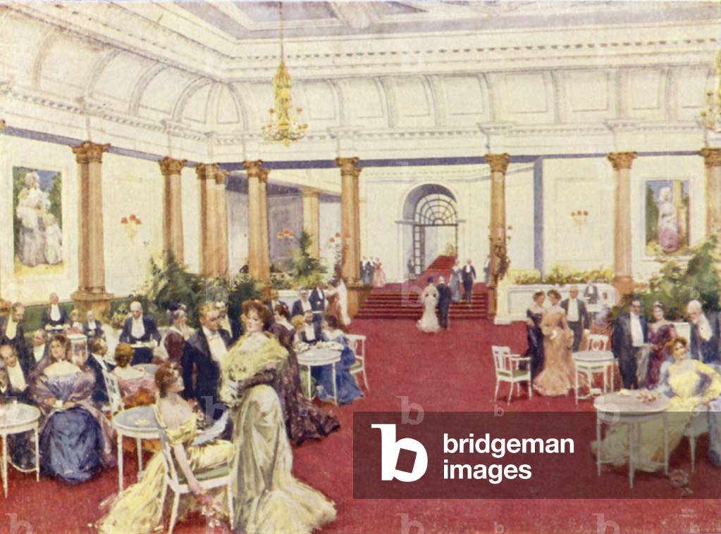 The famous Foyer, Savoy Hotel (colour litho)