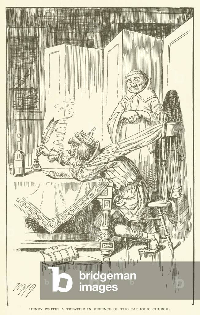 Henry writes a treatise in defence of the Catholic Church (engraving)
