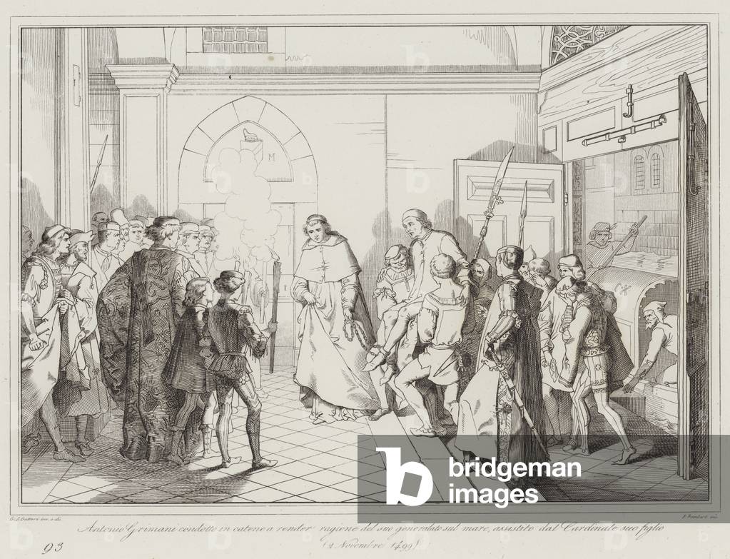 Antonio Grimani condotto in catene a render ragione del suo generalato sul mare, assistito dal  (engraving)