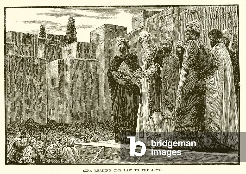 Ezra reading the law to the Jews (engraving)