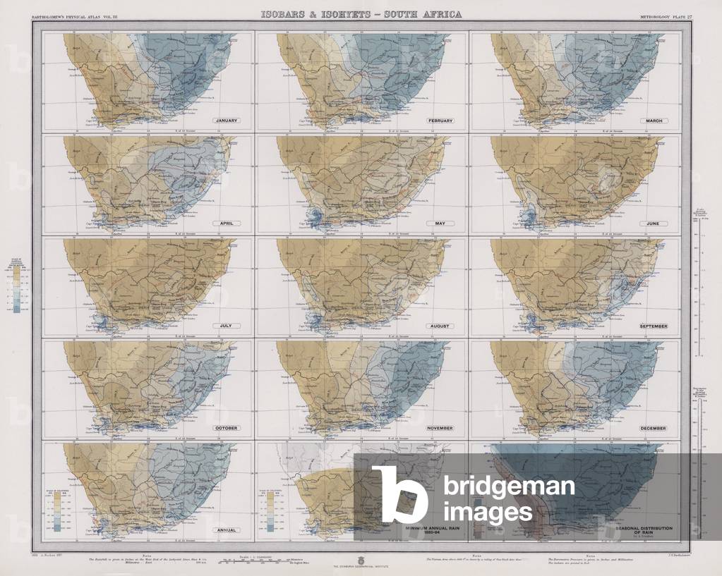 Isobars and Isohyets, South Africa (colour litho)