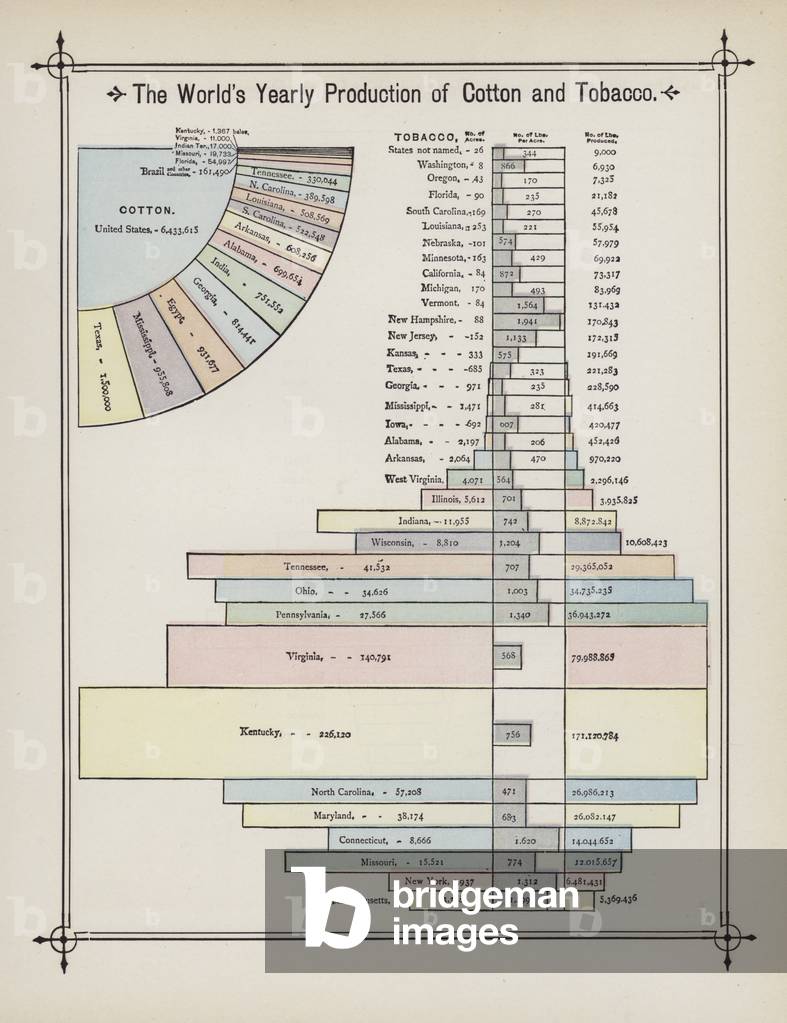 The World's Yearly Production of Cotton and Tobacco (colour litho)