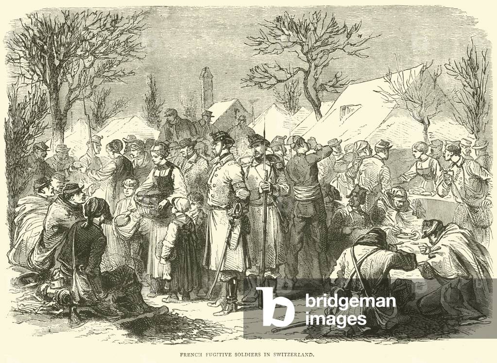 French Fugitive Soldiers in Switzerland, November 1870 (engraving)