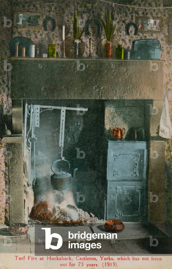Turf fire at Huckaback, Castleton, Yorks, which has not been out for 73 years.  Postcard sent in 1913 (?).