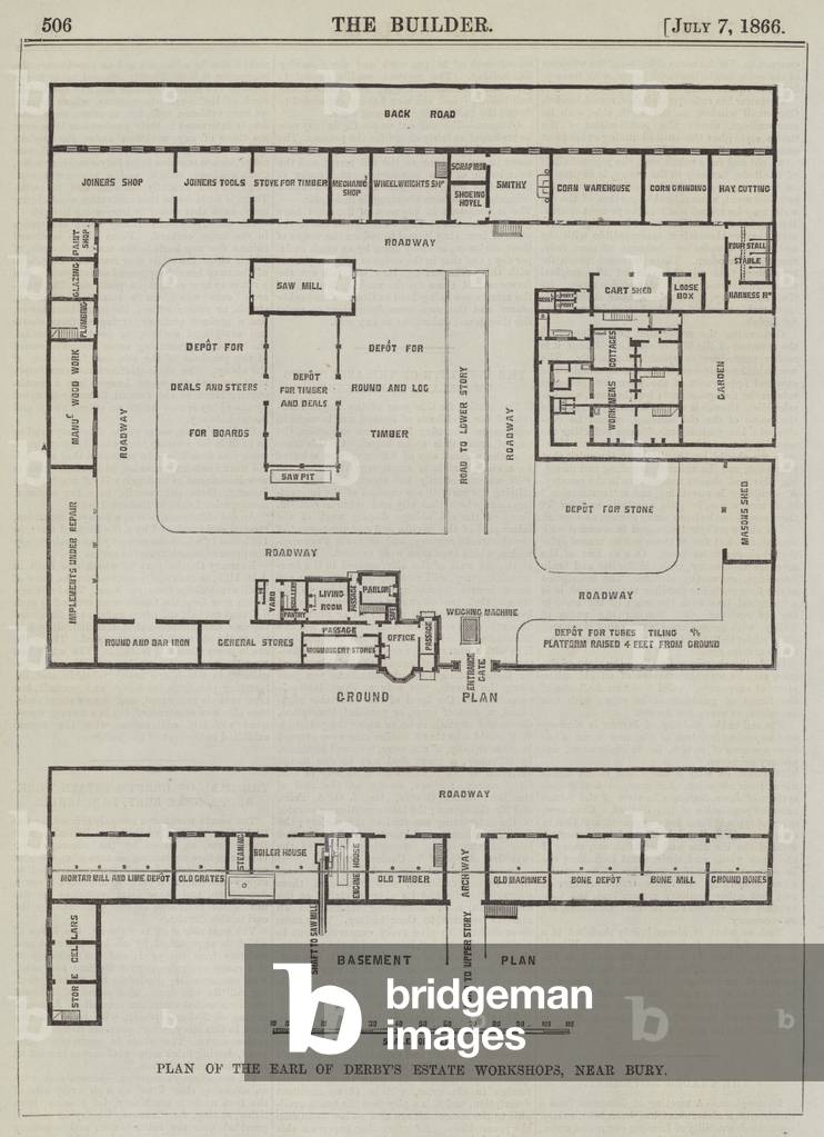 Plan of the Earl of Derby's Estate Workshops, near Bury (engraving)