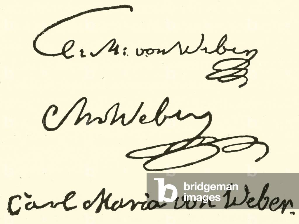 Carl Maria (Friedrich Ernst) Freiherr von Weber, 1786-1826, signature (engraving)