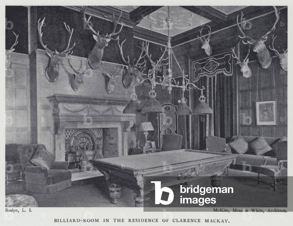 Billiard-Room in the Residence of Clarence Mackay (b/w photo)