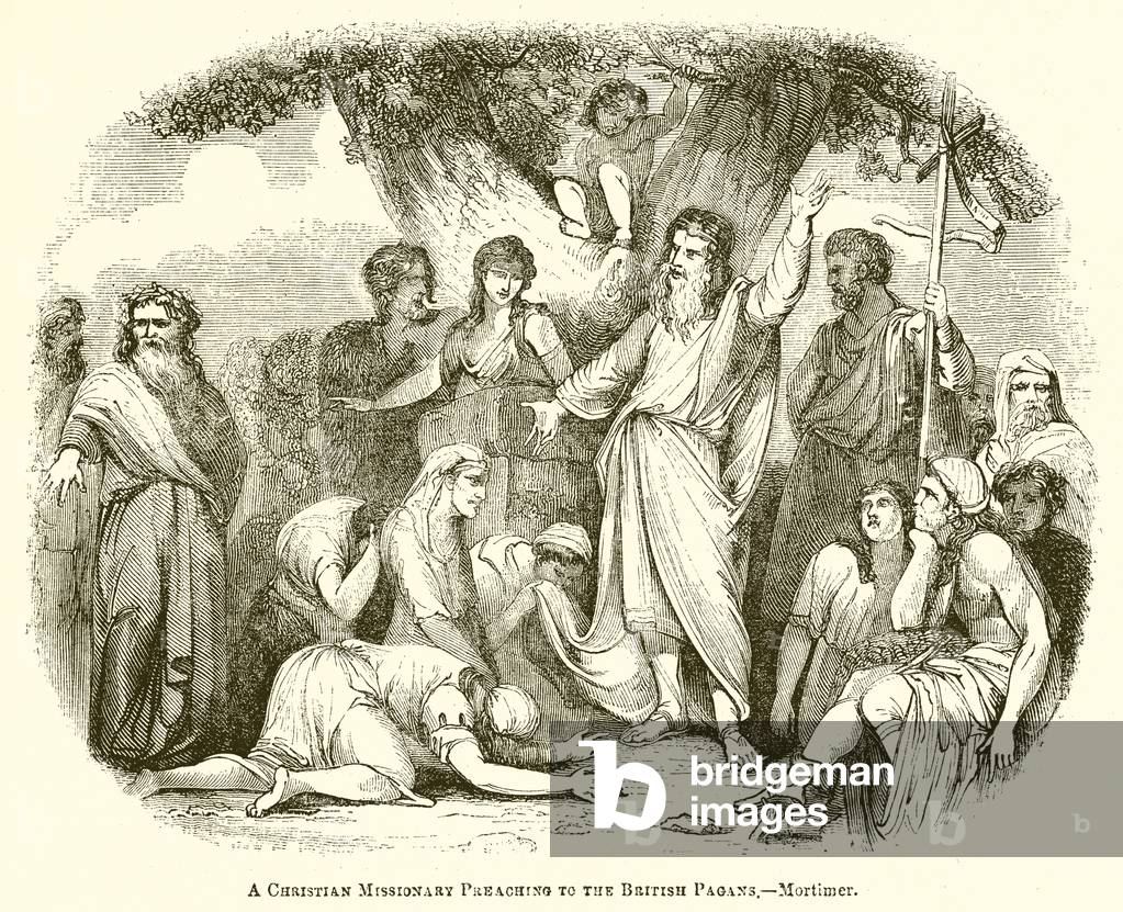 A Christian Missionary Preaching to the British Pagans.--Mortimer (engraving)
