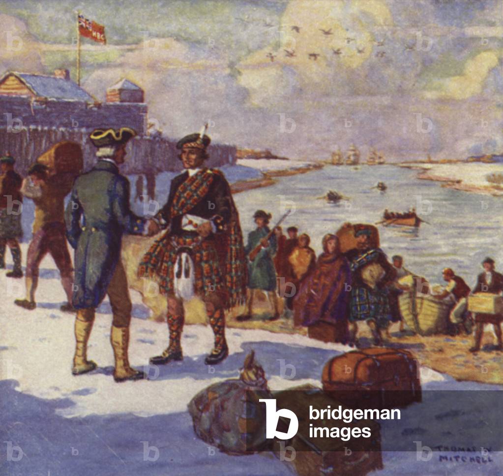 Landing of the Selkirk Settlers at York Factory (colour litho)