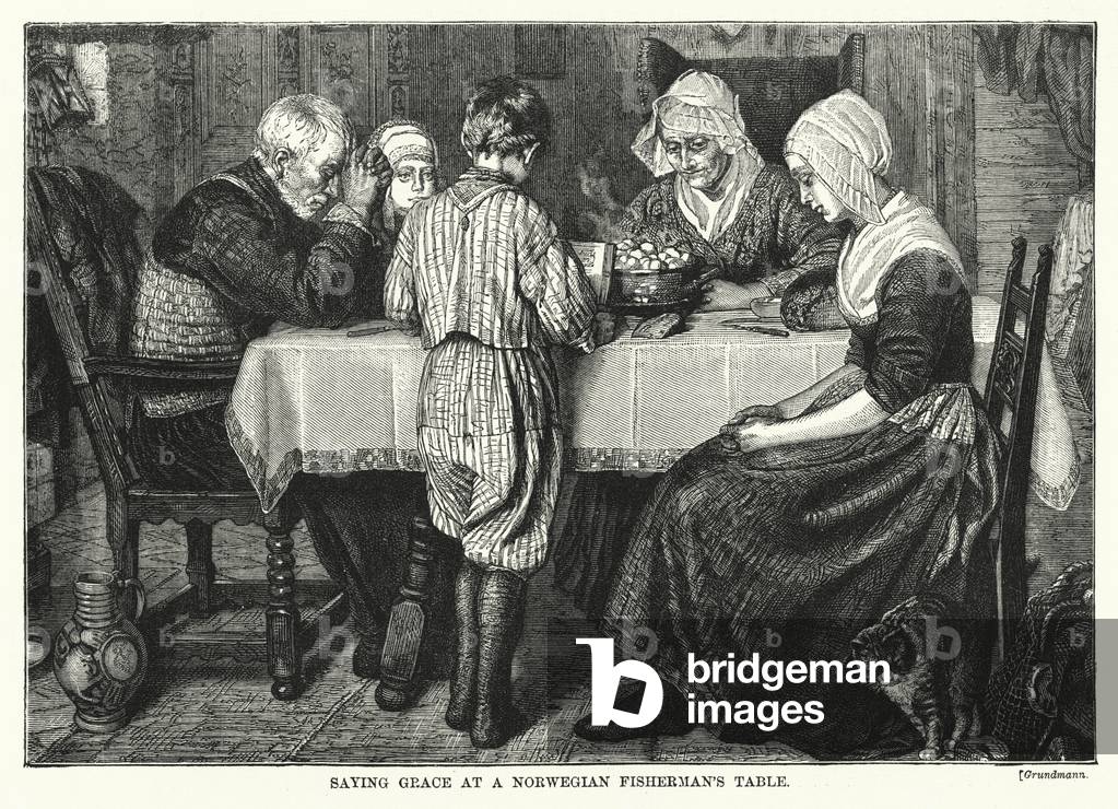 Saying Grace at a Norwegian Fisherman's Table (engraving)