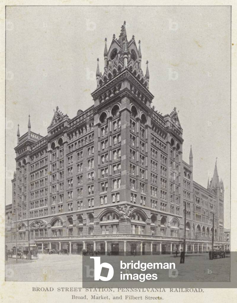 Philadelphia: Broad Street Station, Pennsylvania Railroad, Broad, Market, and Filbert Streets (b/w photo)
