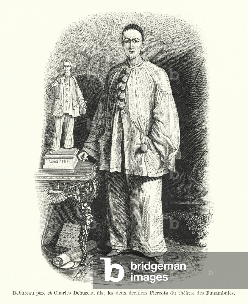 Debureau pere et Charles Debureau fils, les deux derniers Pierrots du theatre des Funambules (engraving)