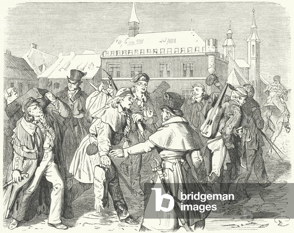 Walkout by students of Gottingen University, Germany, 1831 (engraving)