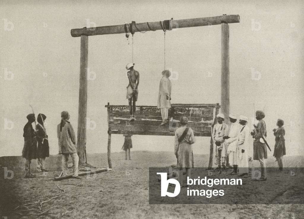 Gallows for two mutineers (b/w photo)
