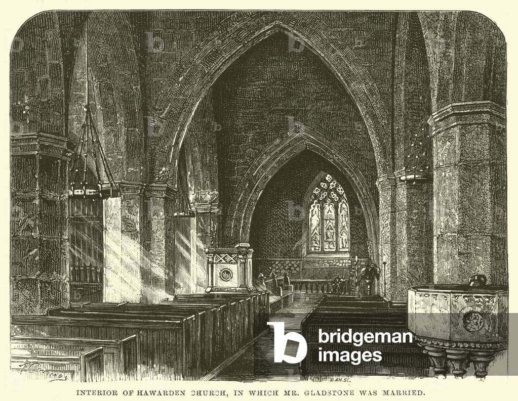 Interior of Hawarden Church, in which Mr Gladstone was married (engraving)