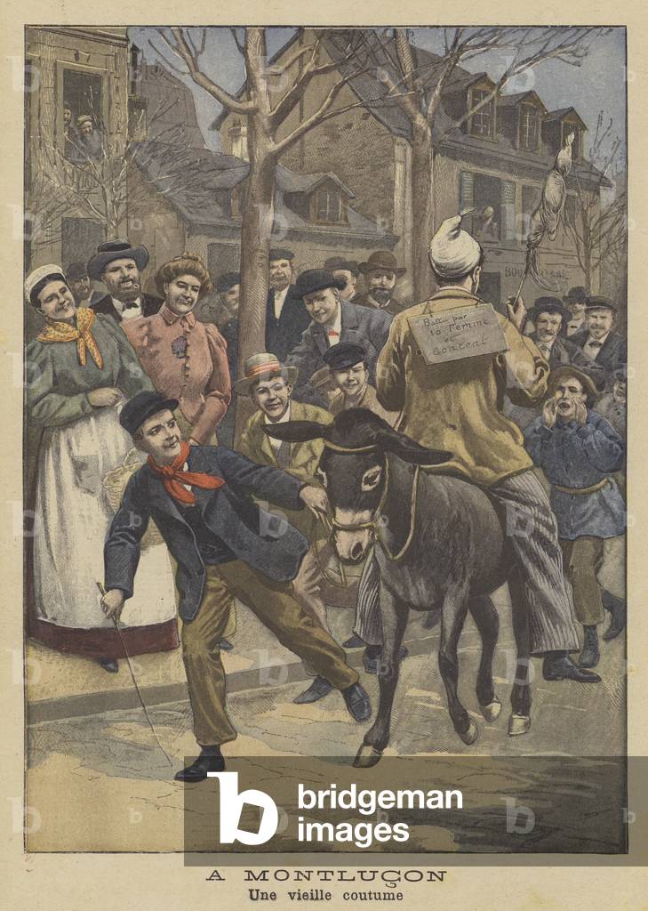 An old custom in Montlucon, France (colour litho)