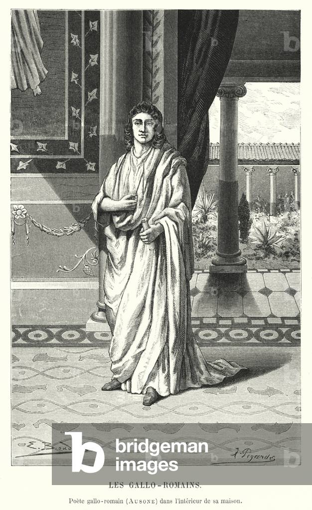 Les Gallo-Romains, Poete gallo-romain, Ausone dans l'interieur de sa maison (engraving)