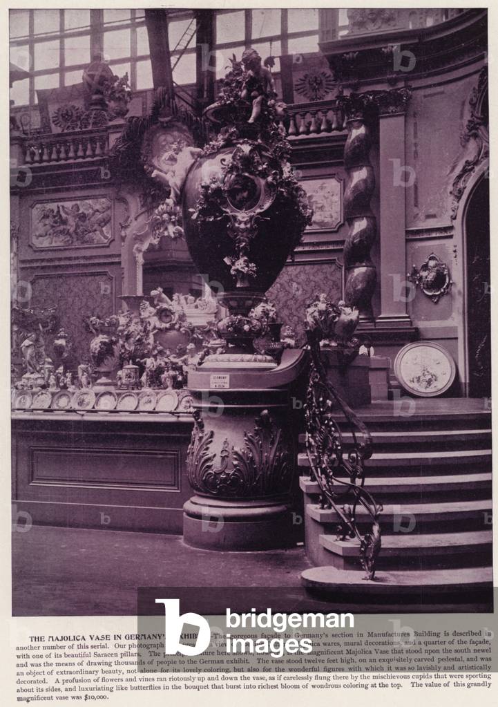 Chicago World's Fair, 1893: The Majolica Vase in Germany's Exhibit (b/w photo)