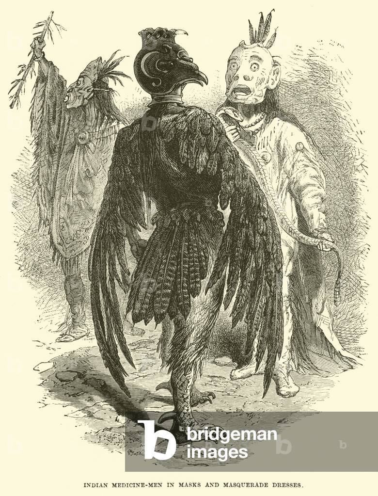 Indian medicine-men in masks and masquerade dresses (engraving)
