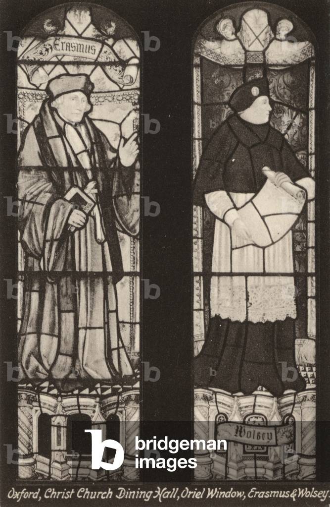 Oxford, Christ Church Dining Hall, Oriel Window, Erasmus and Wolsey (b/w photo)
