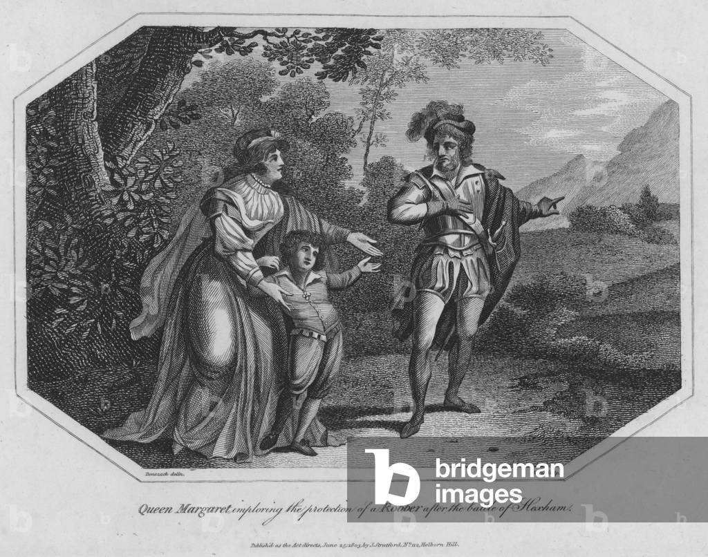 Queen Margaret imploring the protection of a Robber after the battle of Hexham (engraving)