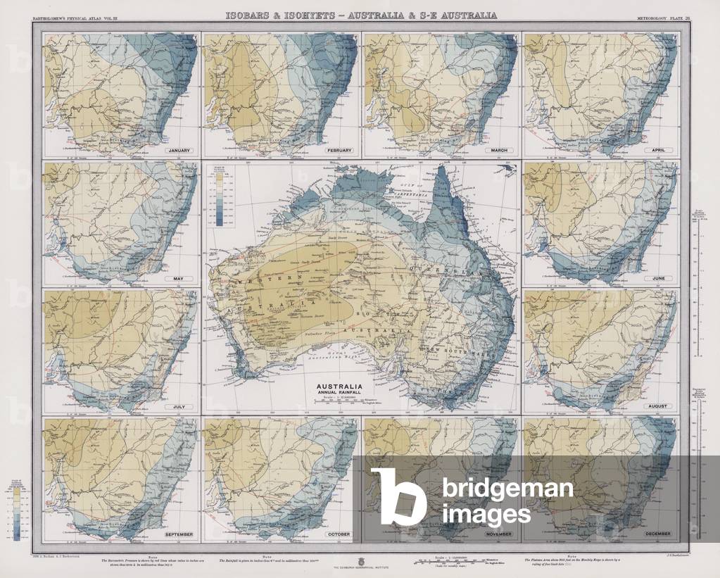 Isobars and Isohyets, Australia and South East Australia (colour litho)