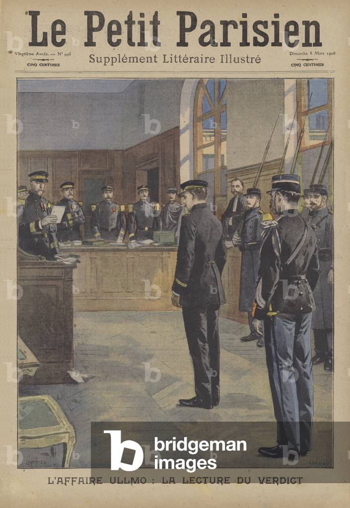 Reading of the verdict at the treason trial of Charles Benjamin Ullmo (colour litho)