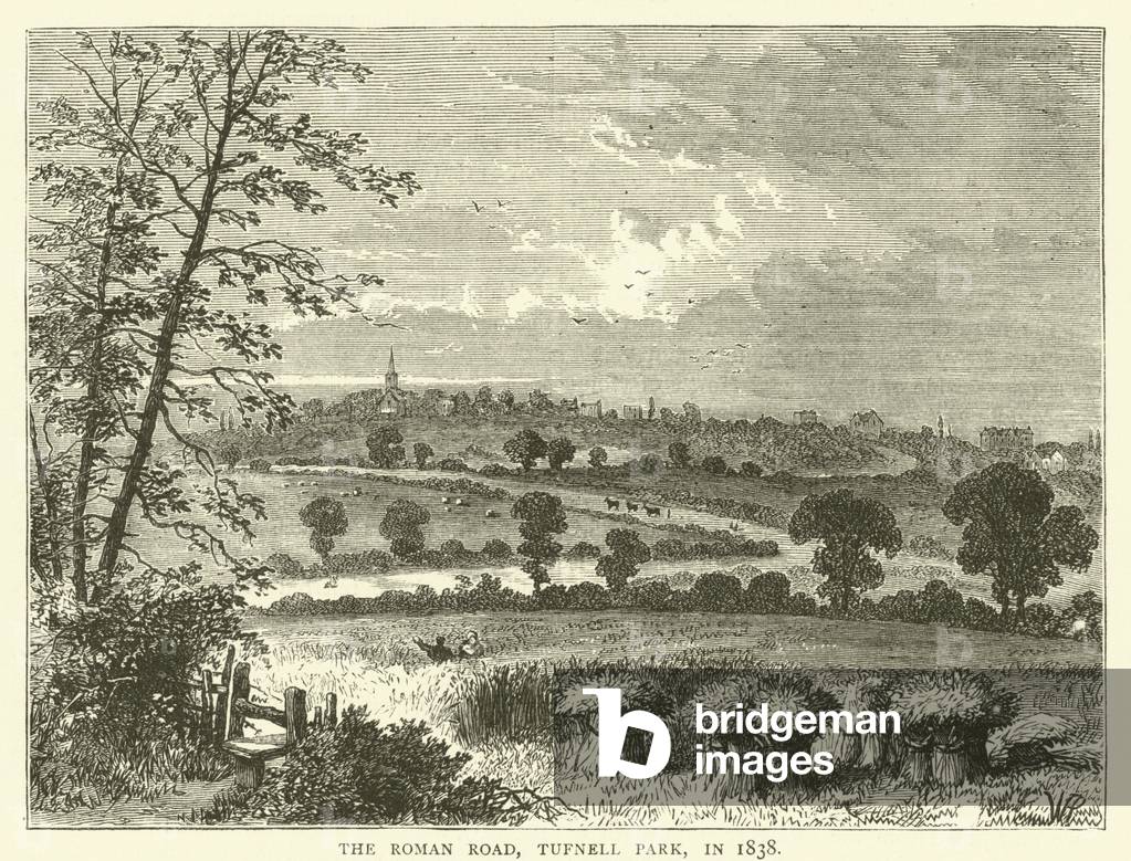 The Roman Road, Tufnell Park, in 1838 (engraving)