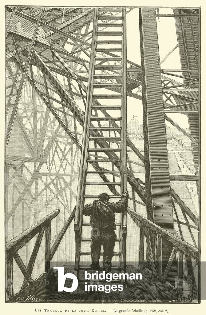 Les Travaux de la tour Eiffel, La grande echelle (engraving)
