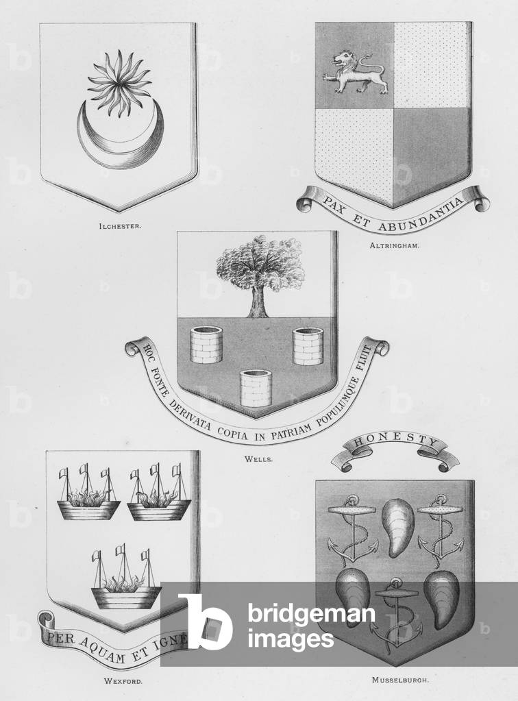 Public arms: Ilchester; Altringham; Wells; Wexford; Musselburgh (engraving)