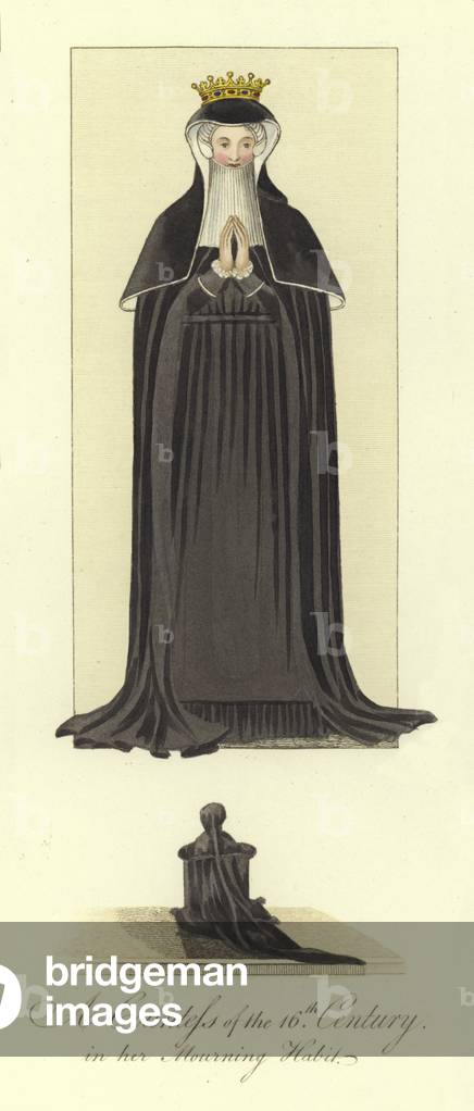 A countess of the 16th Century in her mourning habit (coloured engraving)