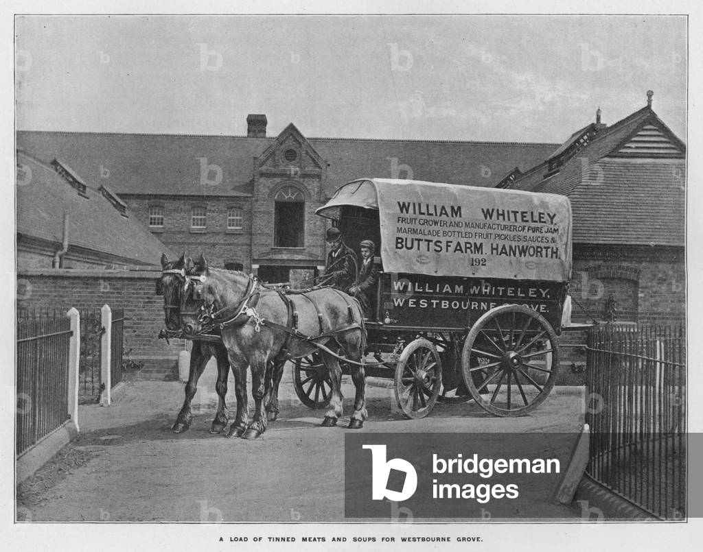 Whiteley's Farms: A load of tinned meats and soups for Westbourne Grove (b/w photo)