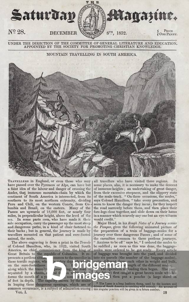 Mountain travelling in South America (engraving)
