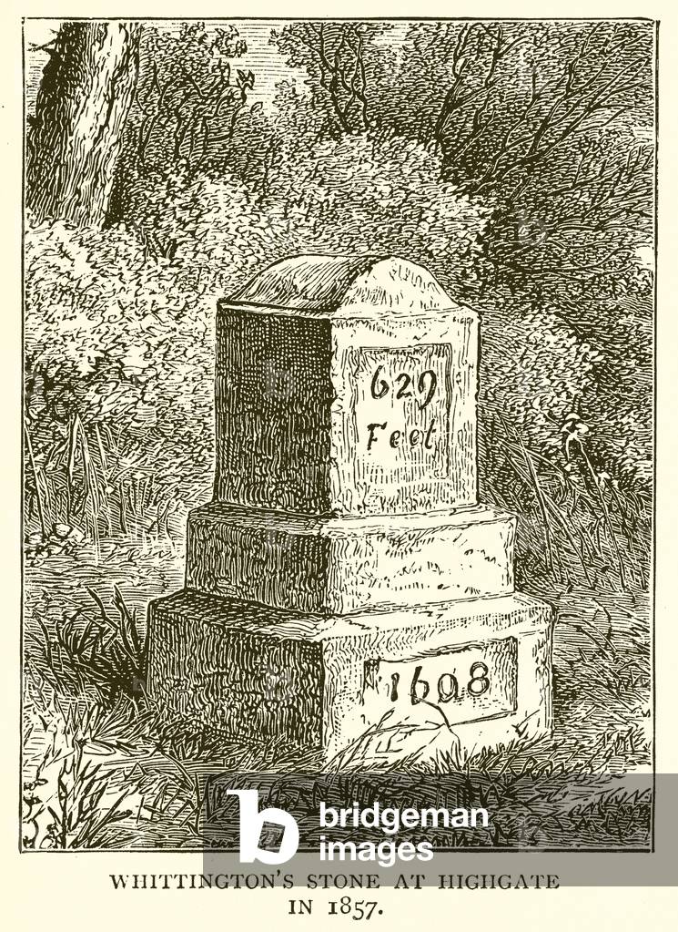 Whittington's Stone at Highgate in 1857 (engraving)