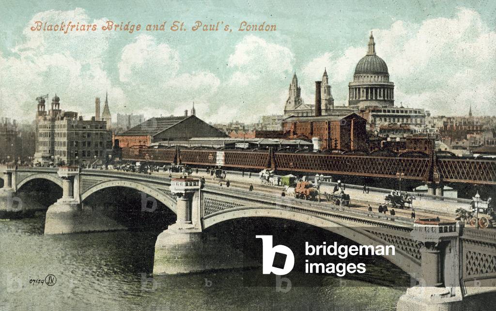 Blackfriars Bridge and St Paul's Cathedral, London (colour photo)