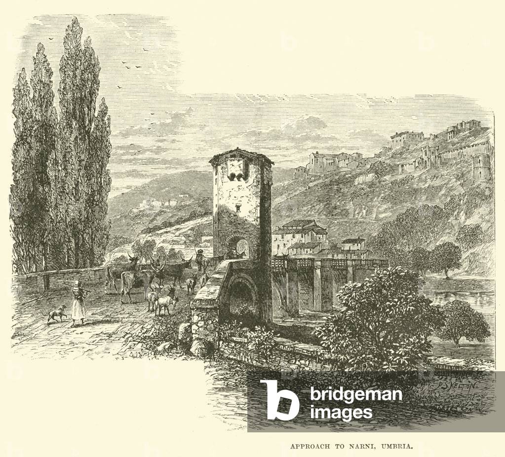 Approach to Narni, Umbria (engraving)