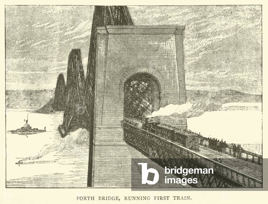Forth Bridge, Running First Train (engraving)