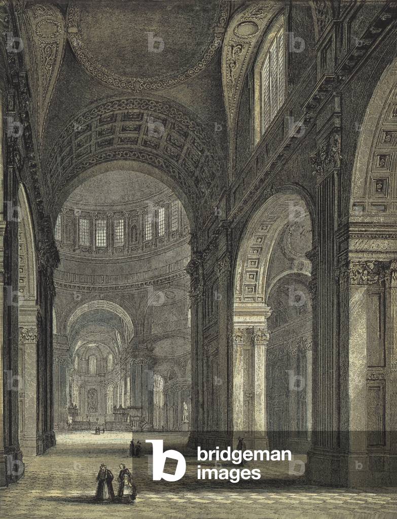 St Paul's Cathedral, The Nave and Choir (coloured engraving)